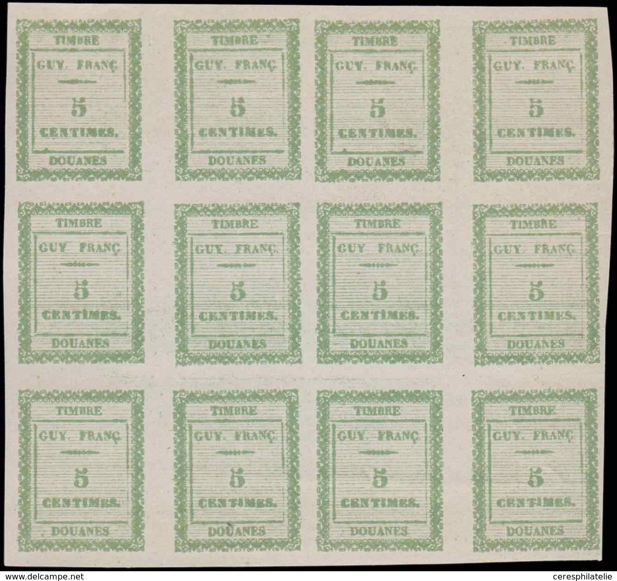 (*) GUYANE Timbres Fiscaux Douanes, 5c. Vert, BLOC De 12, TB - Altri & Non Classificati