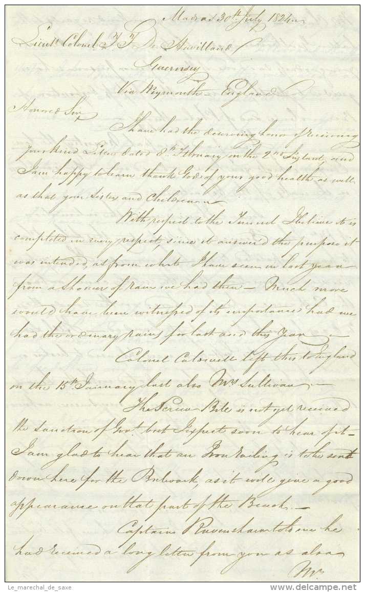 1st Anglo-Burmese-War Madras India 1824 Guernsey De Havilland Chennai Ship Letter - ...-1852 Préphilatélie