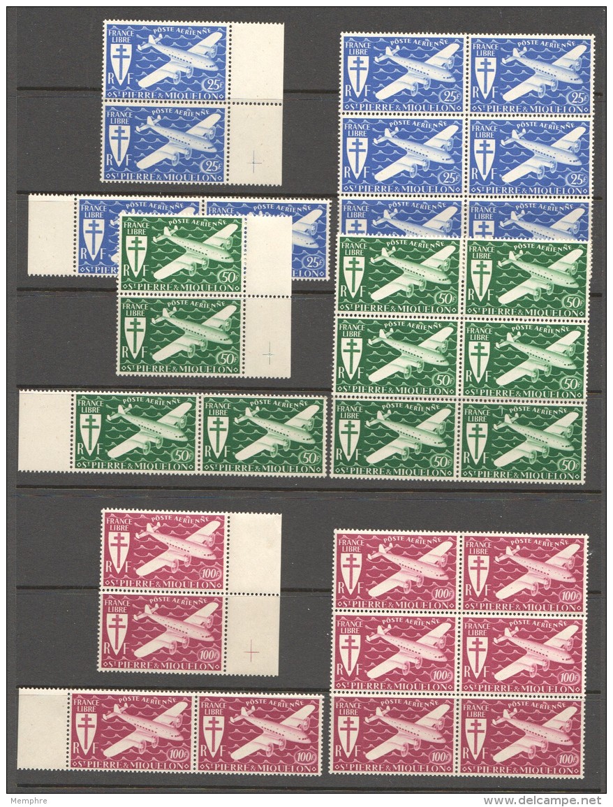 Emission France Libre 1942  PA 4-10  10 Séries Complètes **  MNH - Unused Stamps