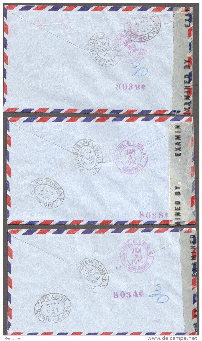 1944  Série PA France Libre Sur 3 Enveloppes Recommandées Et Censurées Pour Les USA - Brieven En Documenten