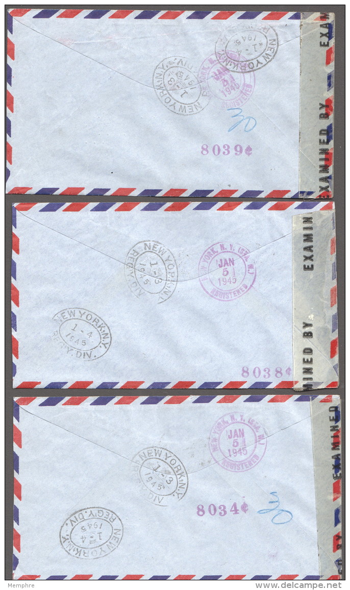 1944  Série PA France Libre Sur 3 Enveloppes Recommandées Et Censurées Pour Les USA - Covers & Documents