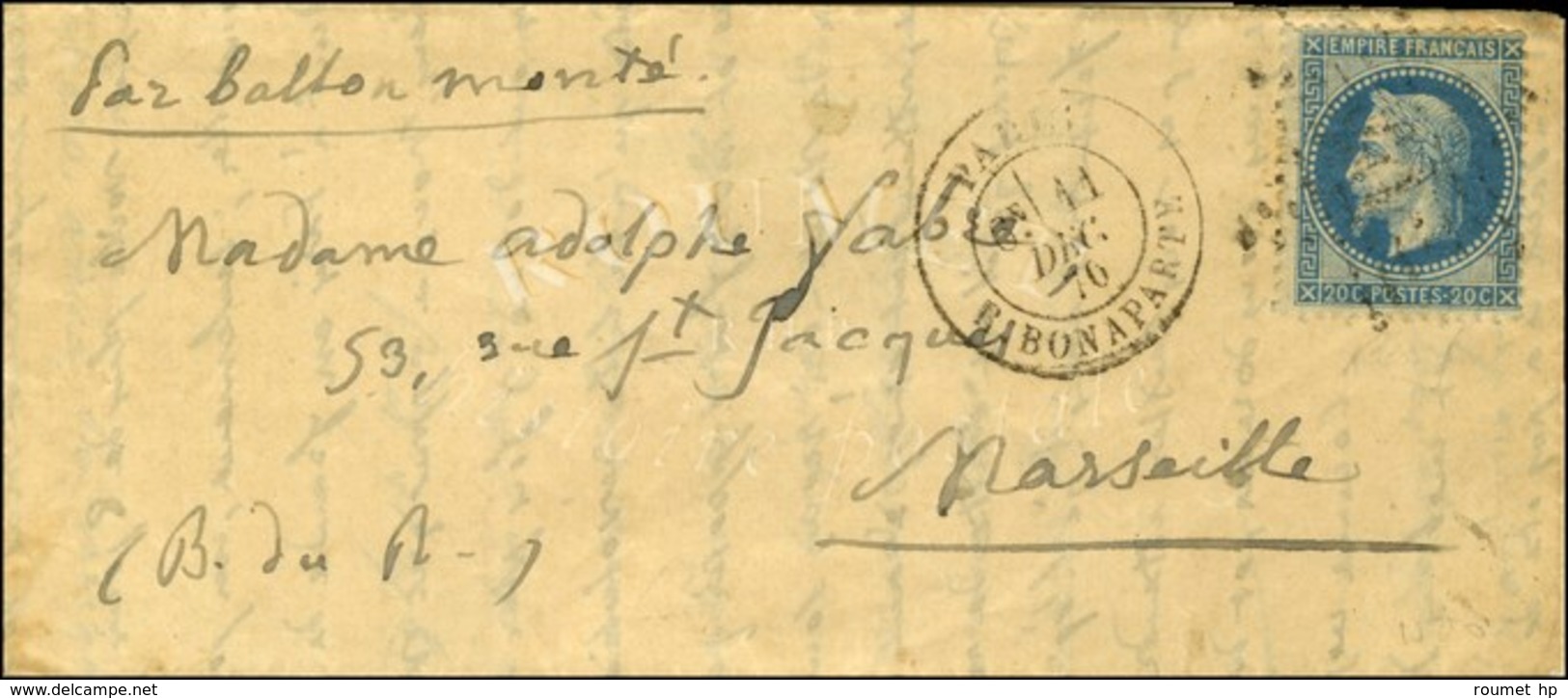 Etoile 15 / N° 29 Càd PARIS / R. BONAPARTE 11 DEC. 70 Sur Lettre Pour Marseille Sans Càd D'arrivée. Courrier Saisi Du VI - Krieg 1870