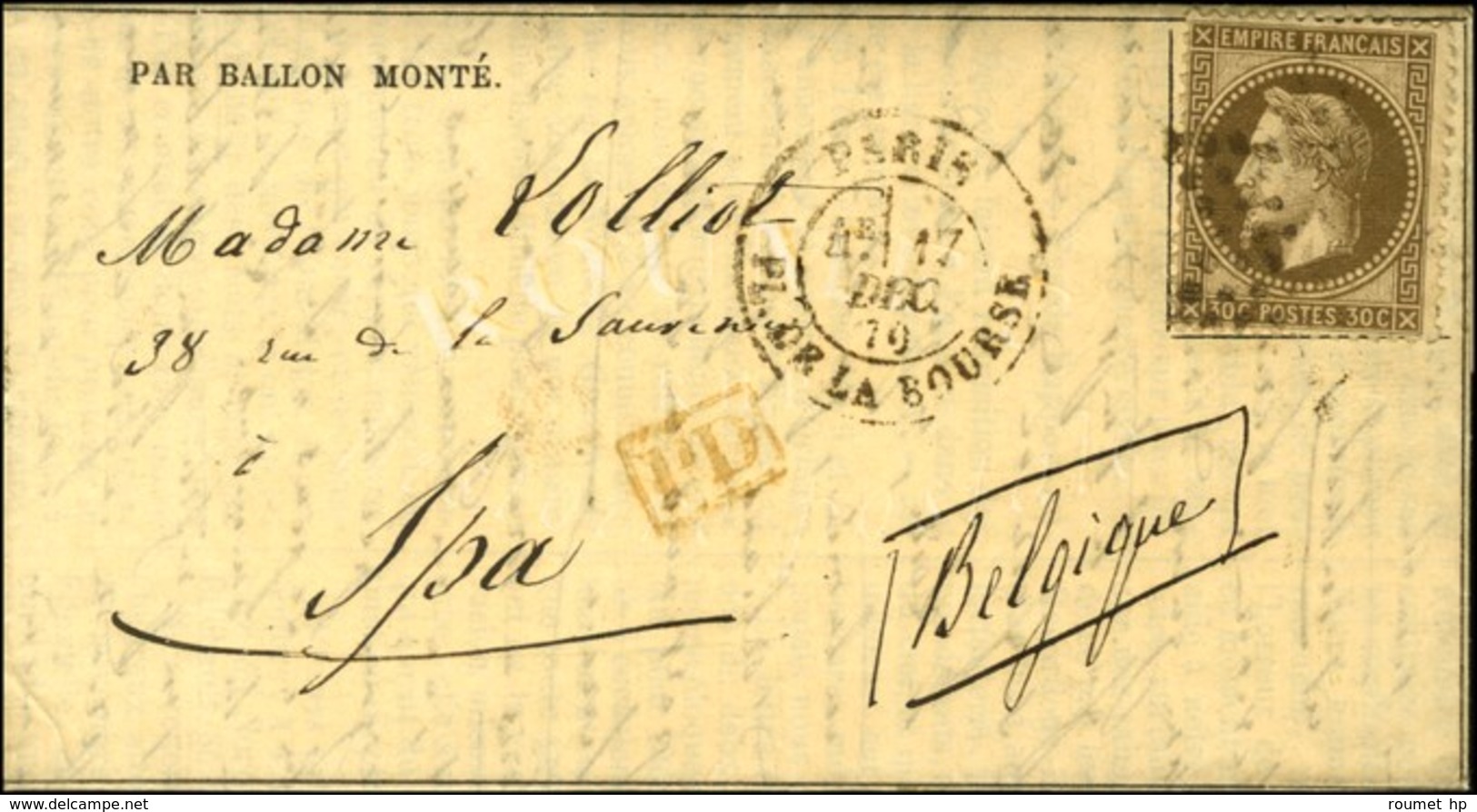 Etoile 1 / N° 30 Càd PARIS / PL. DE LA BOURSE 17 DEC. 70 Sur Gazette N° 17 Pour Spa, Au Verso Càd D'arrivée 25 DEC. 70.  - Krieg 1870