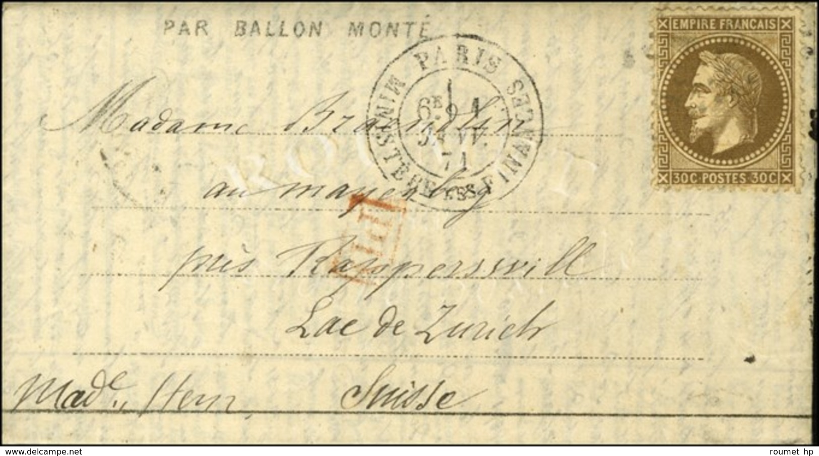 Etoile 35 / N° 30 Càd PARIS / MINISTERE DES FINANCES 1 JANV. 71 Sur Dépêche-ballon N° 19 Adressée Au Mayenberg Près Rapp - Krieg 1870