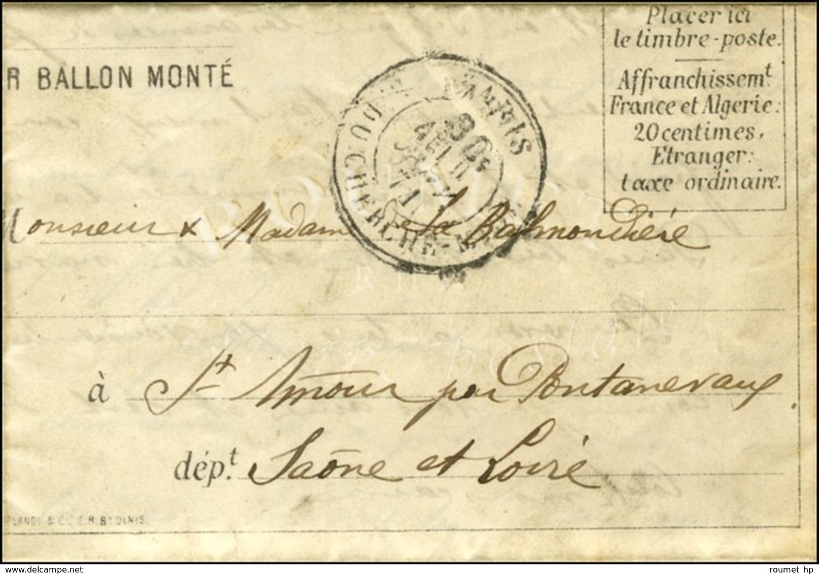 Càd Taxe 30c. PARIS / R. DU CHERCHE-MIDI 9 JANV. 71 (4e Levée) Sur Lettre Avec Texte Daté De Montrouge Pour Pontanevaux  - Krieg 1870