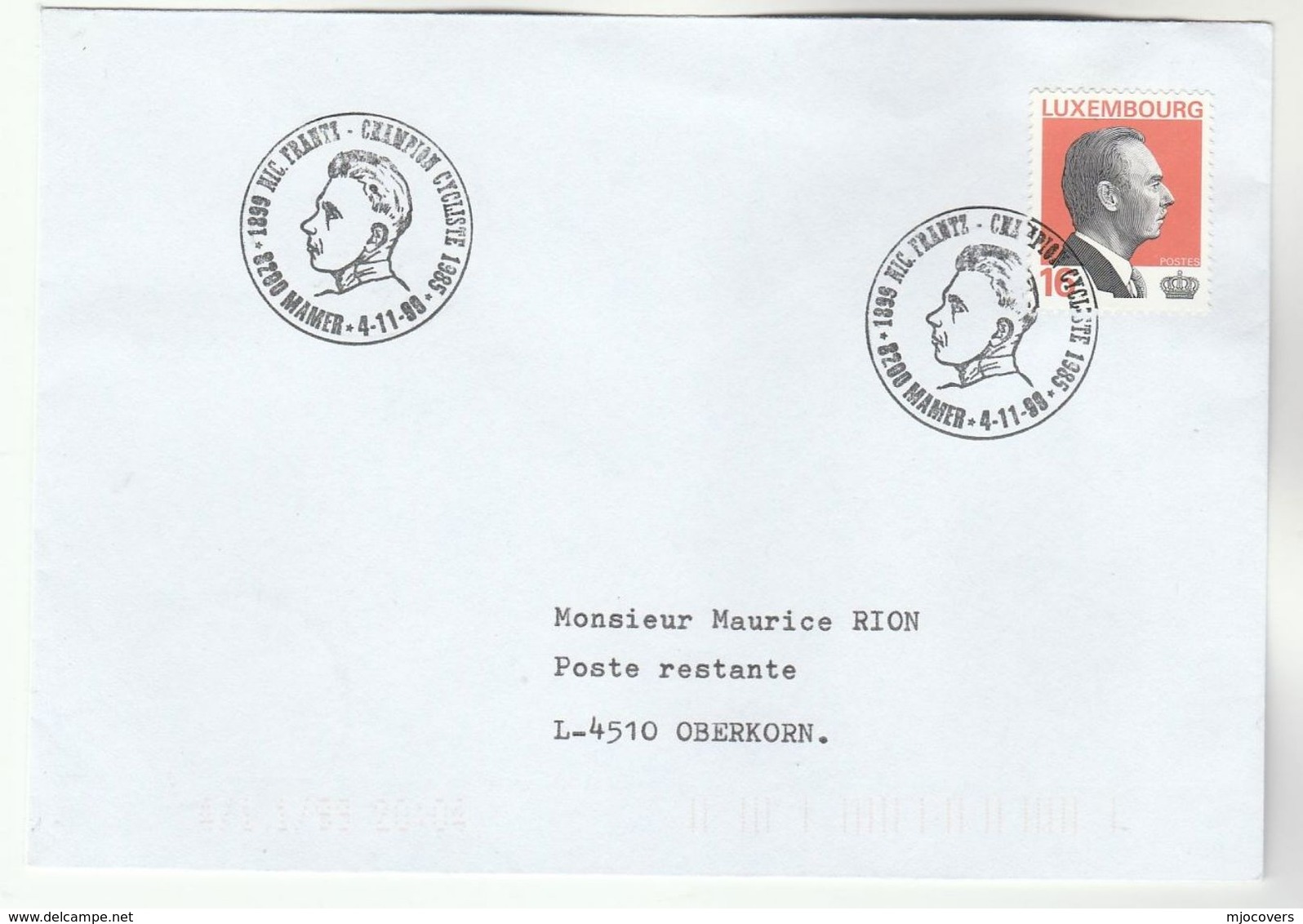 1999 Luxembourg NICOLAS FRANTZ CYCLING EVENT COVER Stamps Bicycle Race Bike Sport - Brieven En Documenten