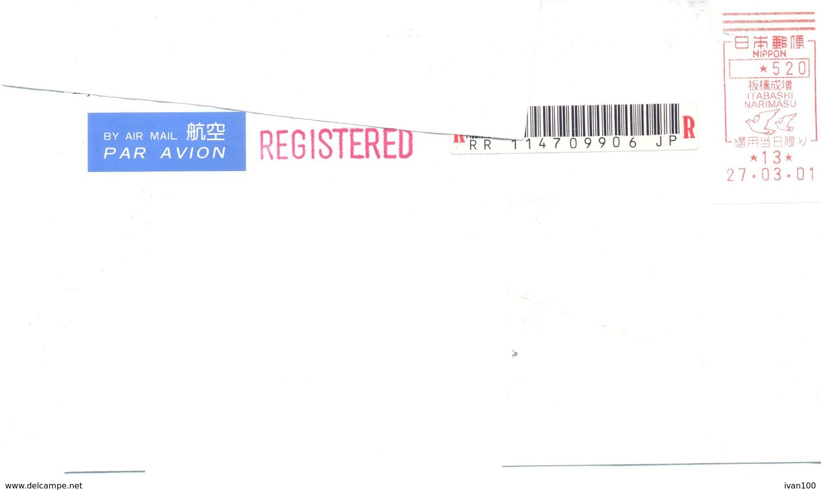 2001. Japan, The Letter Sent By Registered Air-mail Post To Moldova - Brieven En Documenten