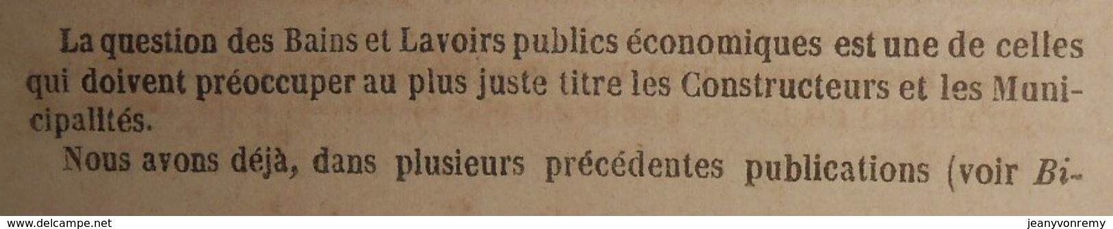 Plan D'un Lavoir Pour 26 Laveuses Et Bains De 4 Baignoires. 1859 - Travaux Publics