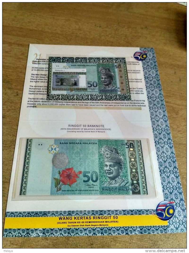 Vintage MALAYSIA 50 RINGGIT 2007 UNC AA FIRST PREFIK INDEPENDENCE FOLDER SET COMBO STAMP - Malaysia