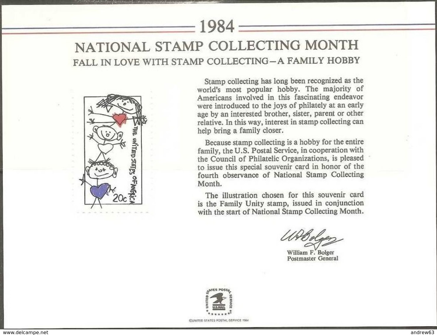 STATI UNITI - USA - 1984 - Mint Souvenir Card - US National Stamp Collecting Month - Cartoline Ricordo