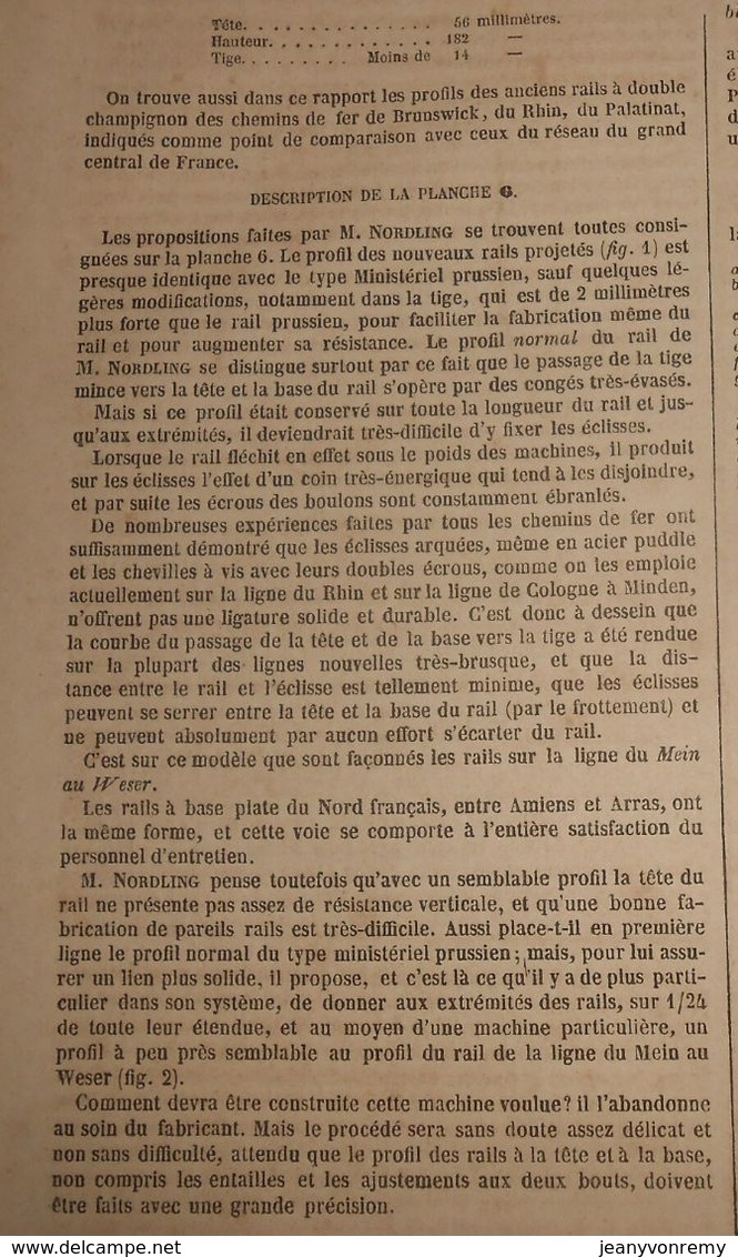 Plan Du Système De Voie De M. Nordling Proposé Pour Le Réseau Central Français 1859 - Travaux Publics