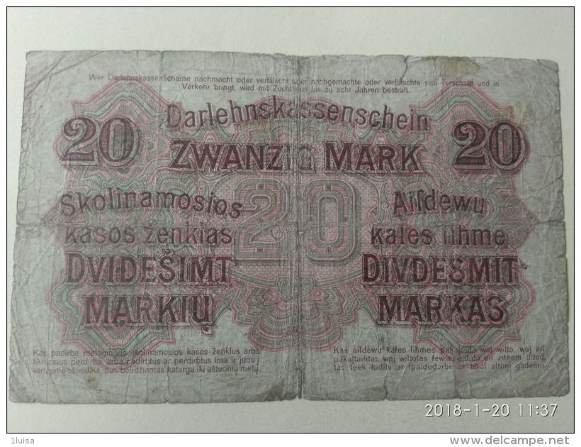 20 Mark 1918 Occupazione Tedesca - Lituanie