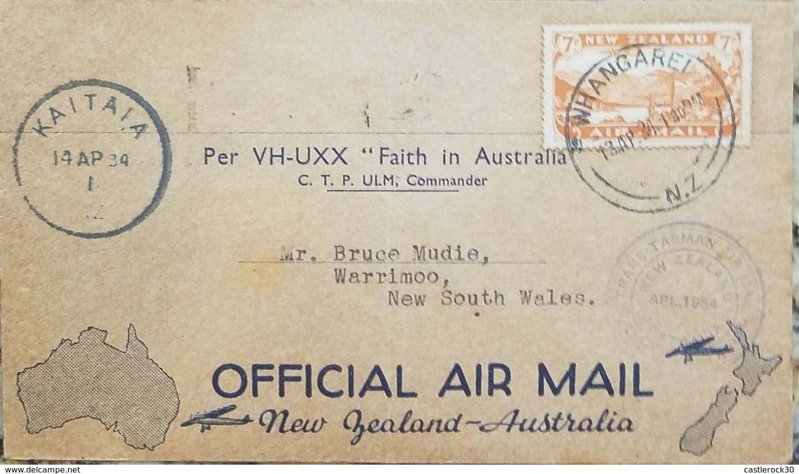 L) 1934 NEW ZEALAND, PALM, NATURE, 7D, AIR MAIL, CIRCULATED COVER FROM NEW ZEALAND TO AUSTRALIA - Storia Postale