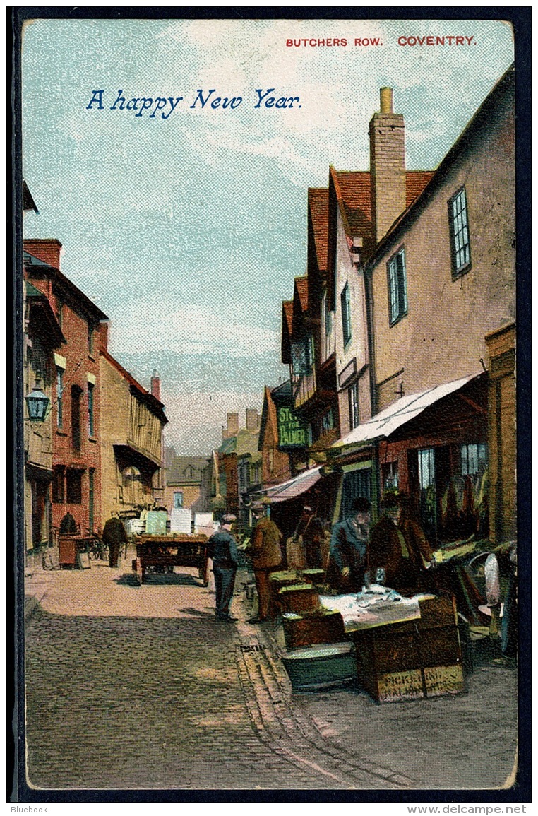 RB 1186 - Early New Year Greetings Postcard - Butchers Row Coventry - Warwickshire - Coventry
