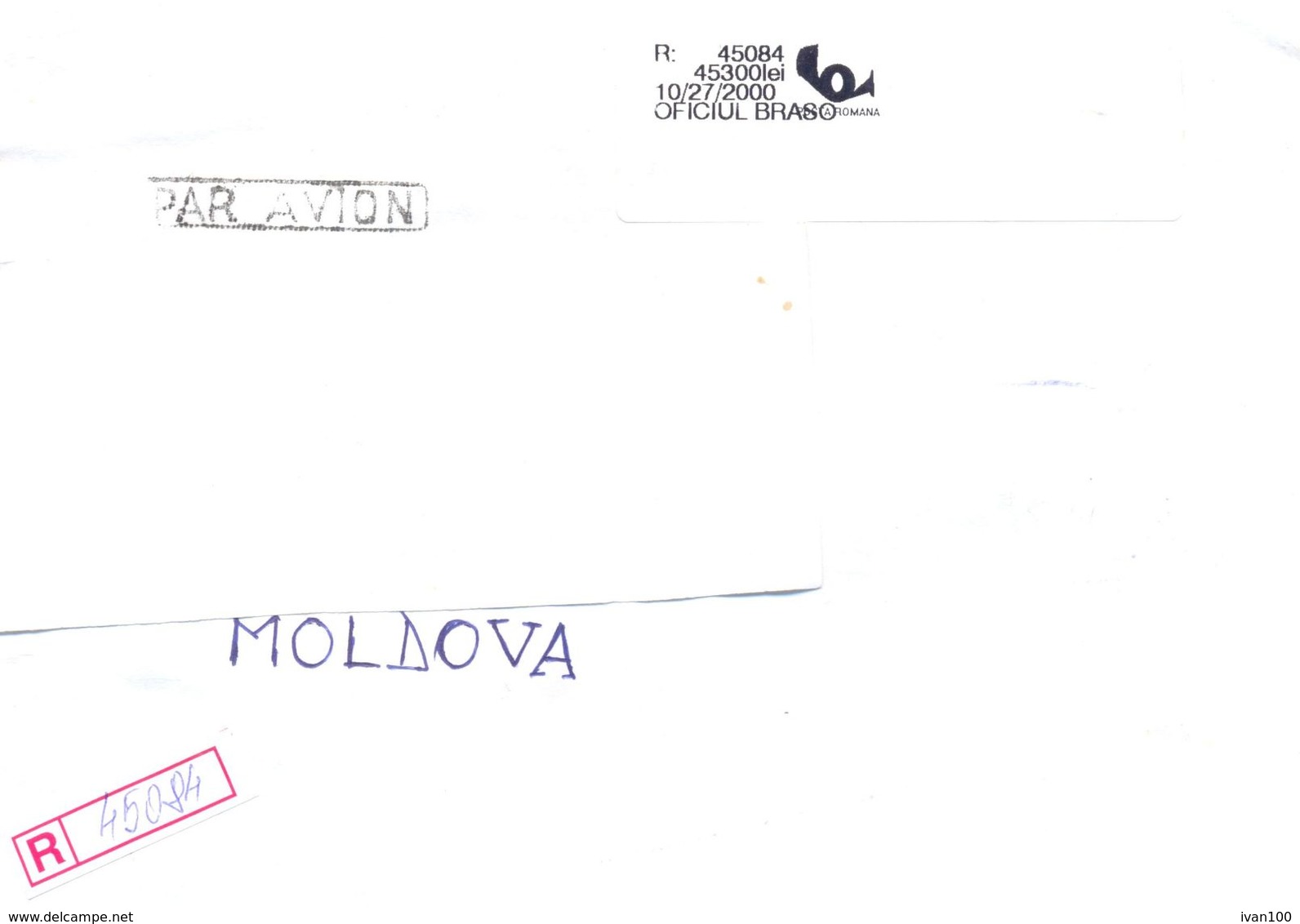 2000. Romania, The Letter Sent  By Registered Air-mail Post To Moldova - Brieven En Documenten