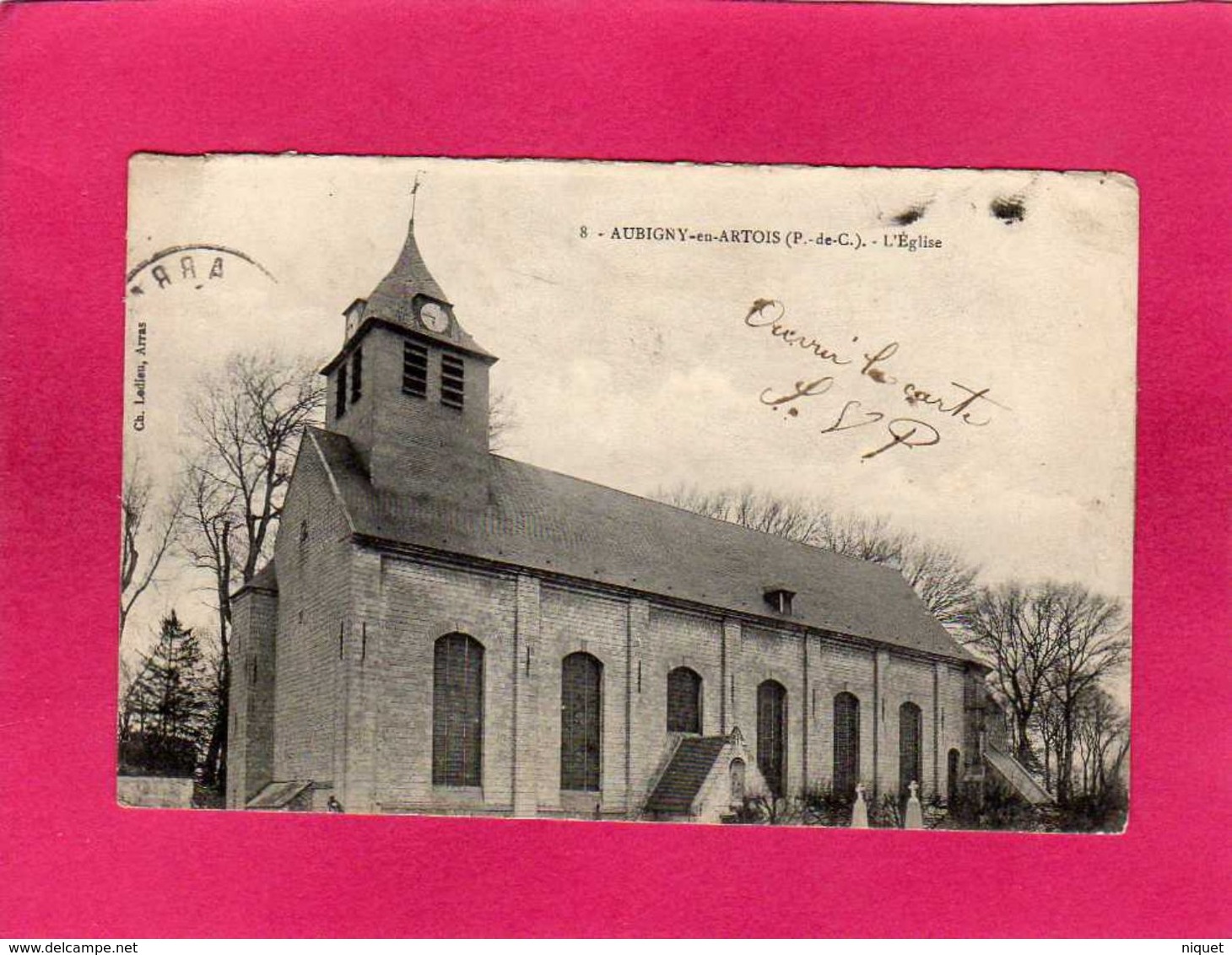 62 Pas De Calais, Aubigny-en-Artois, L'Eglise, 1920, (Ch. Ledieu) - Aubigny En Artois