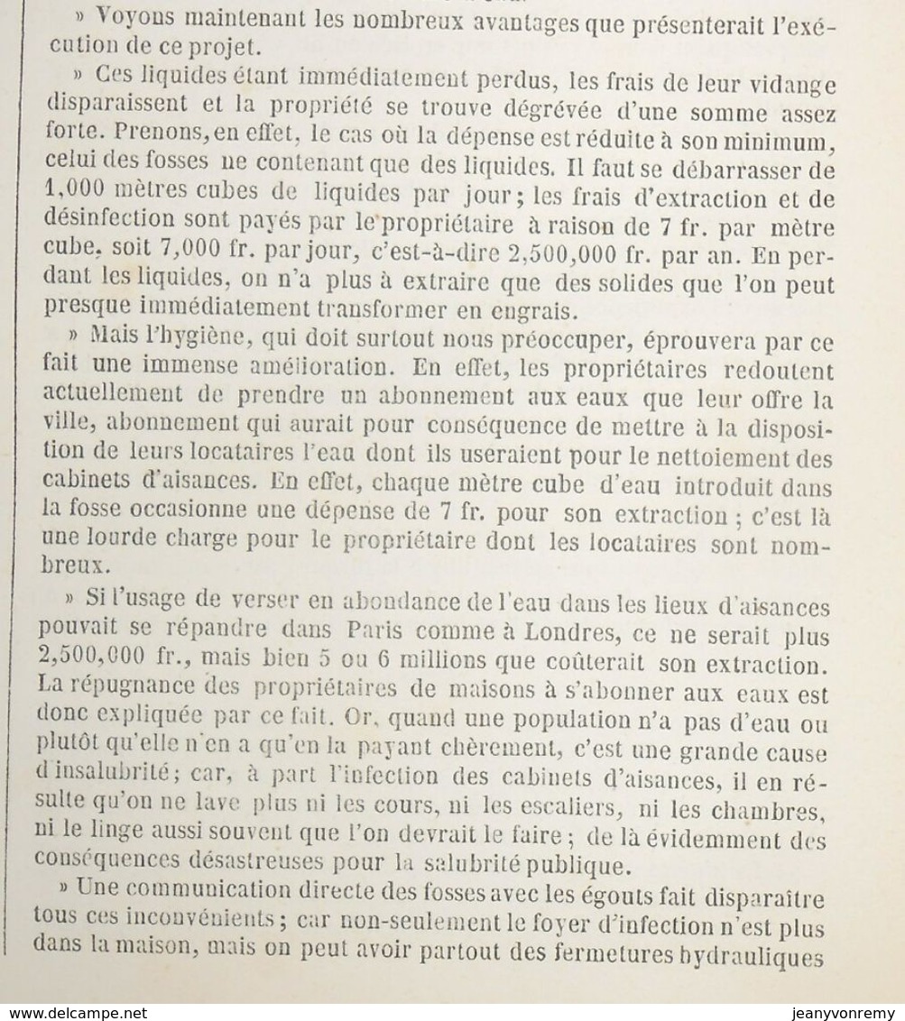 Plan De L'assainissement Des Latrines Et Lieux D'aisances. 1859 - Travaux Publics