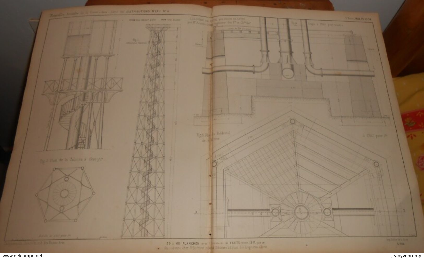 Plan De La Colonne En Fonte Des Eaux De Lyon. 1859. - Travaux Publics