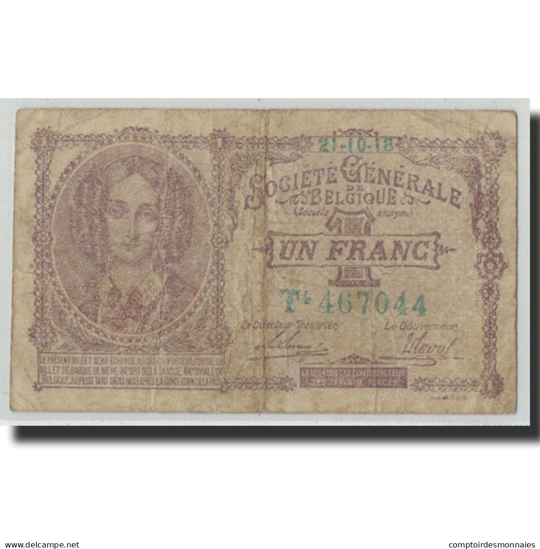 Billet, Belgique, 1 Franc, 1918, 1918-10-21, KM:86b, B+ - 1-2 Francs