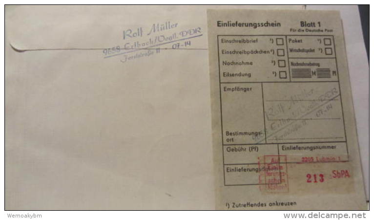 DDR: R-Eil-Fern-Brief Mit 70 Pf Gemälde Flusslandschaft Mit SbPA-R-Zettel 2, 2205 Lubmin 1 (213) Vom 27.6.90  Knr: 2731 - Etiquettes De Recommandé