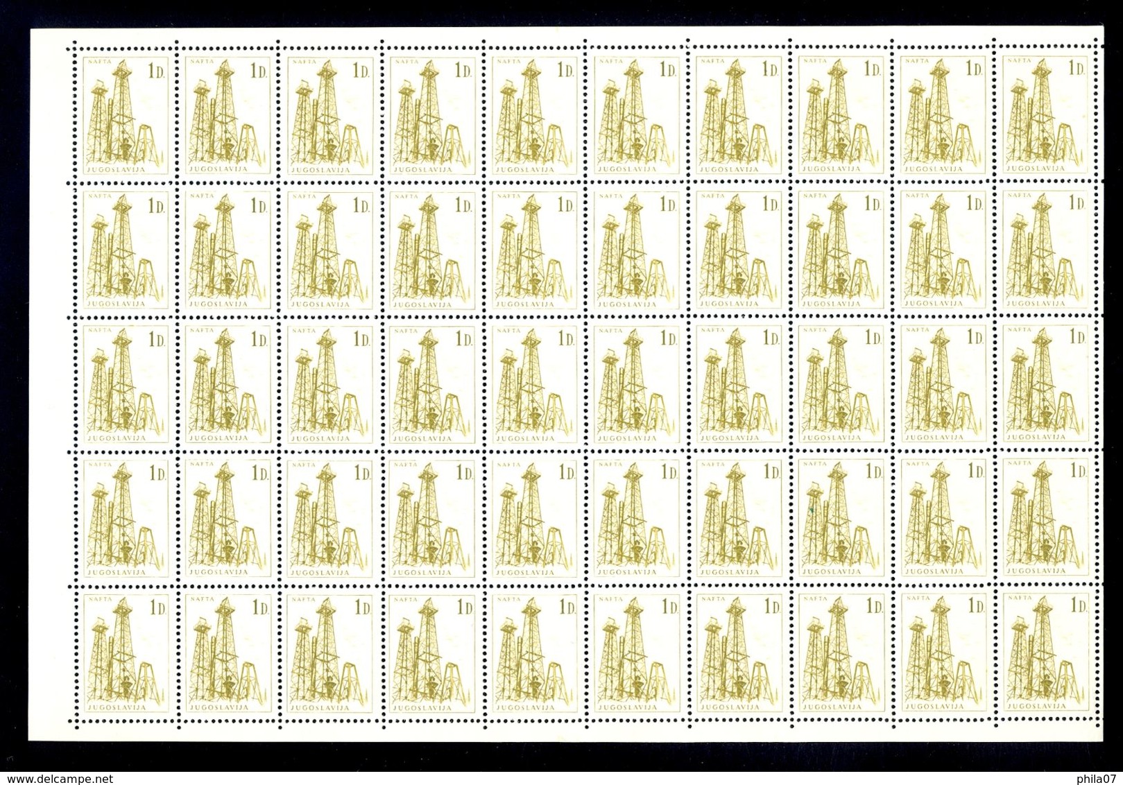 Yugoslavia - Mi.No. 1164/1172, complete series in sheet, stamp Mi.No. 1170 left vertical edge in brown color / 10 scans