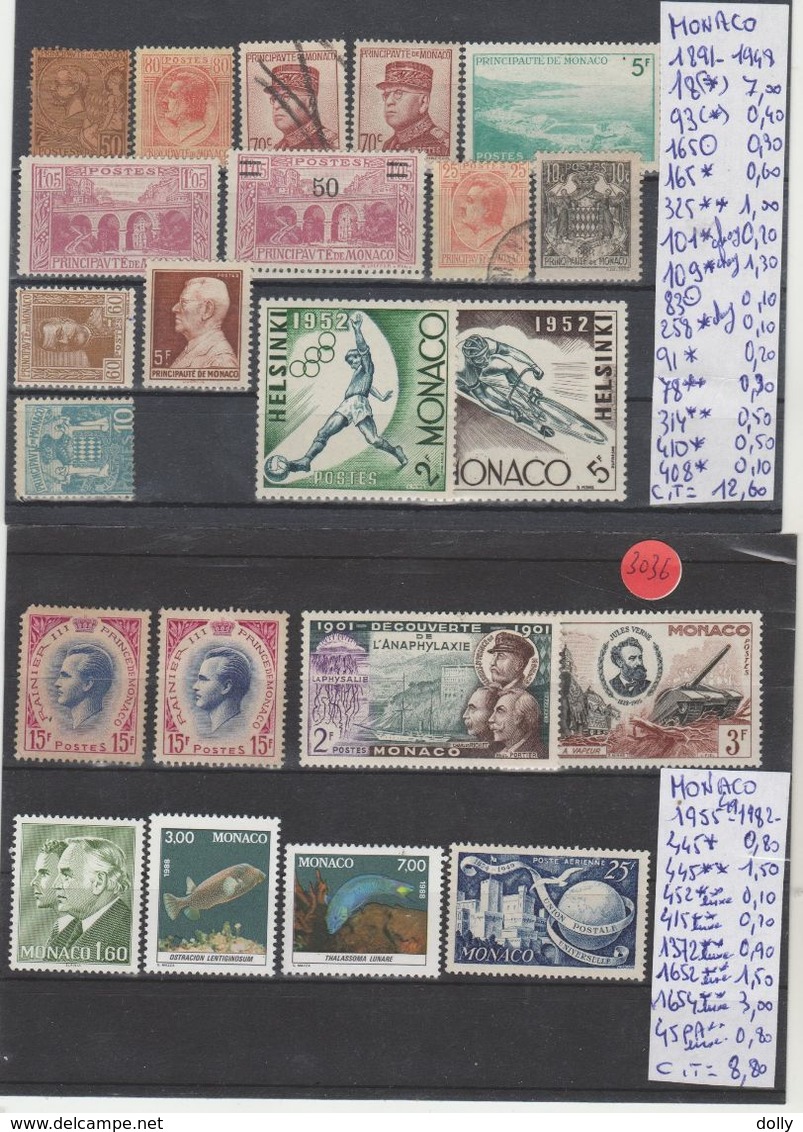 TIMBRES LOT OBLITEREES NEUF DE MONACO   Nr VOIR SUR PAPIER AVEC TIMBRES COTE      80.40€ - Nuevos