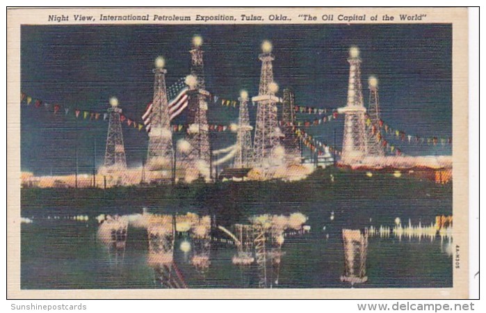 Oklahoma Tulsa Night View International Petroleum Exposition Curteich - Tulsa