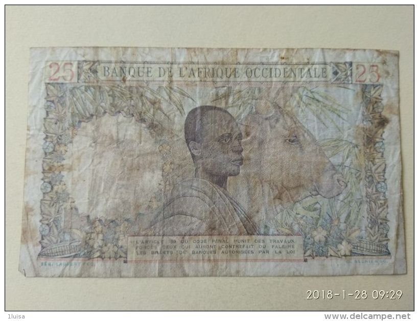 25 Francs 1943 - États D'Afrique De L'Ouest