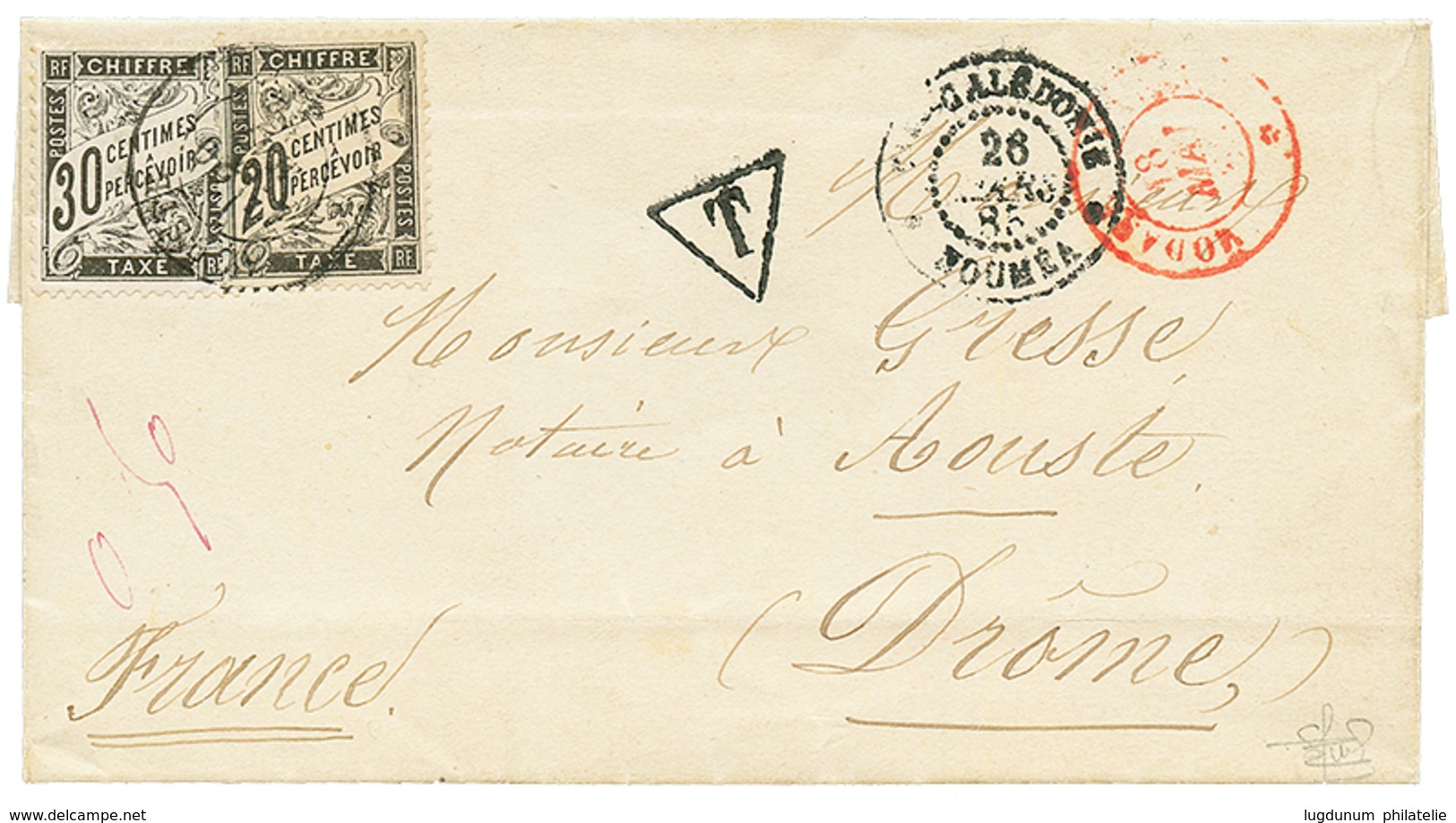633 1885 NLLE CALEDONIE NOUMEA + T Sur Lettre Pour La FRANCE Taxée Avec 20c + 30c TAXES. TTB. - Andere & Zonder Classificatie