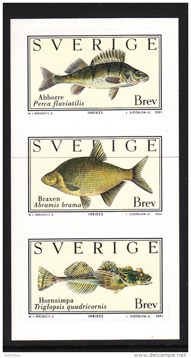 Sweden 2001 MNH Scott #2420 Booklet Pane Of 3 (5k) Fish - Neufs