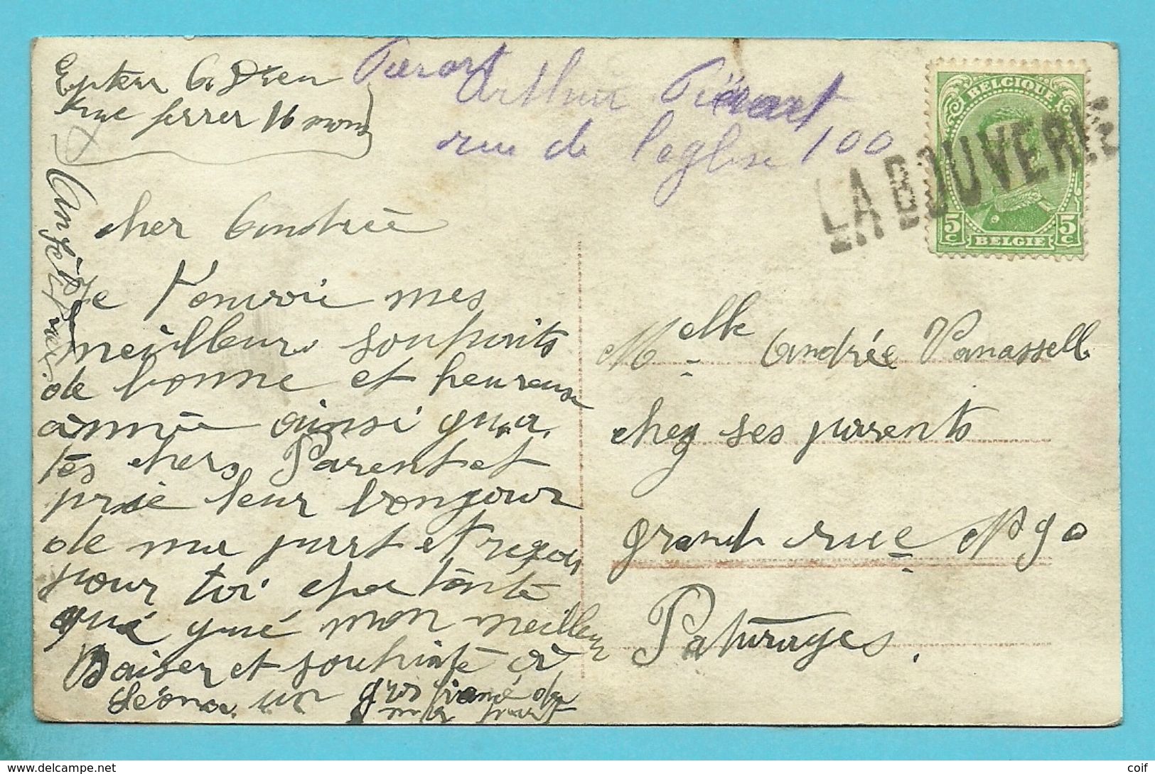 137 Op Kaart Met Naamstempel LA BOUVERIE Als Noodstempel Gebruikt - Noodstempels (1919)