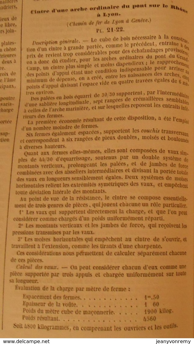Plan Du Cintre D'une Arche Ordinaire Du Pont Sur Le Rhône à Lyon. Chemin De Fer De Lyon à Genève 1860 - Travaux Publics