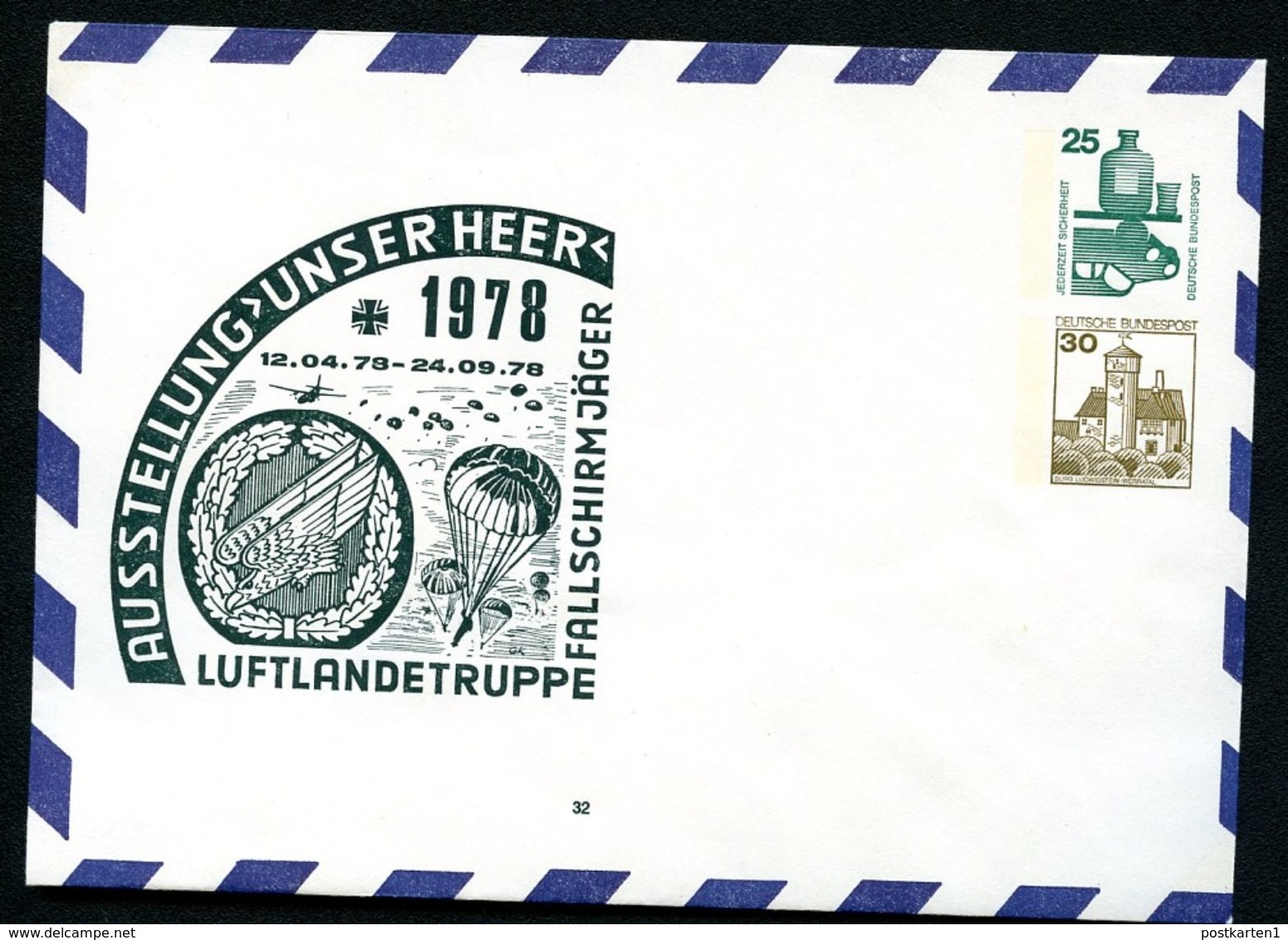 Bund PU78 Privat-Umschlag FALLSCHIRMJÄGER Memmingen 1978  NGK 15,00 € - Private Covers - Mint