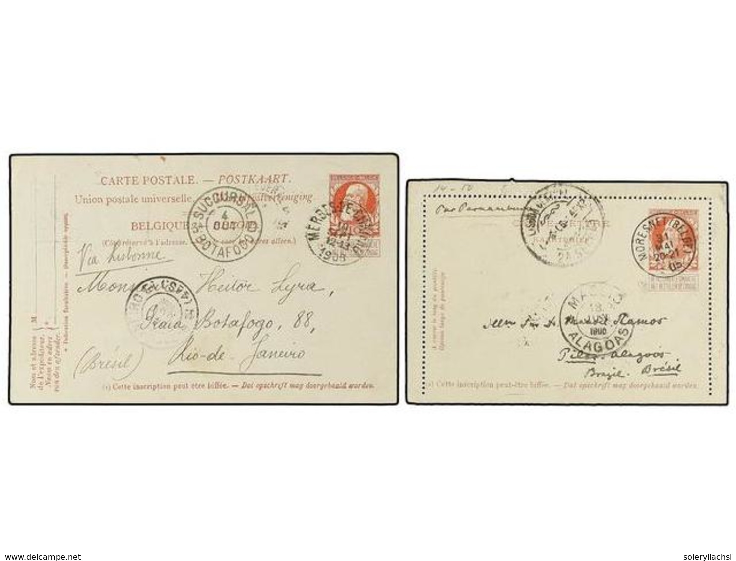294 BELGICA. 1905-06. TWO Postal Stationery Cards To BRAZIL. - Autres & Non Classés
