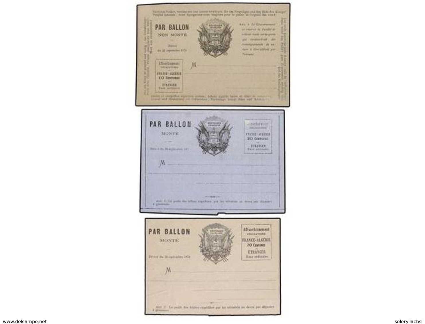 545 FRANCIA. 1870-71. THREE <B>FORMULE AUX DRAPEAUX</B>. Two Envelopes And One Card. - Andere & Zonder Classificatie