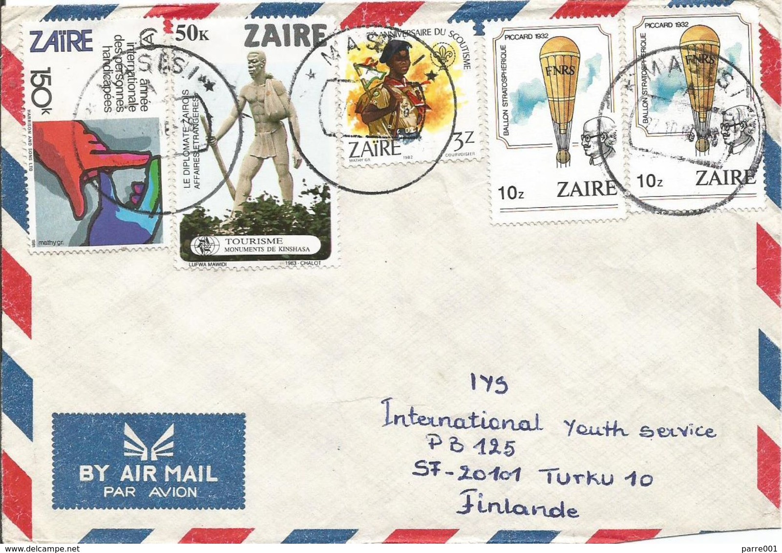 Zaire DRC Congo 1986 Masisi Scouting Monument Picard Balloon Handicapped Year Cover - Oblitérés