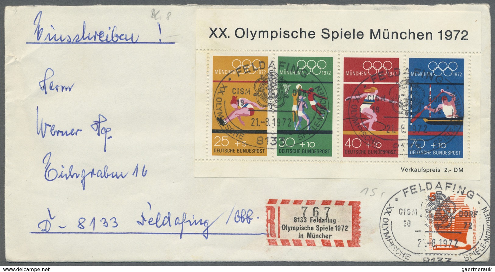 Br Thematik: Olympische Spiele / Olympic Games: 1972, BRD Für München. Lot Mit 1 R-Brief Mit Sonder-R-Z - Autres & Non Classés