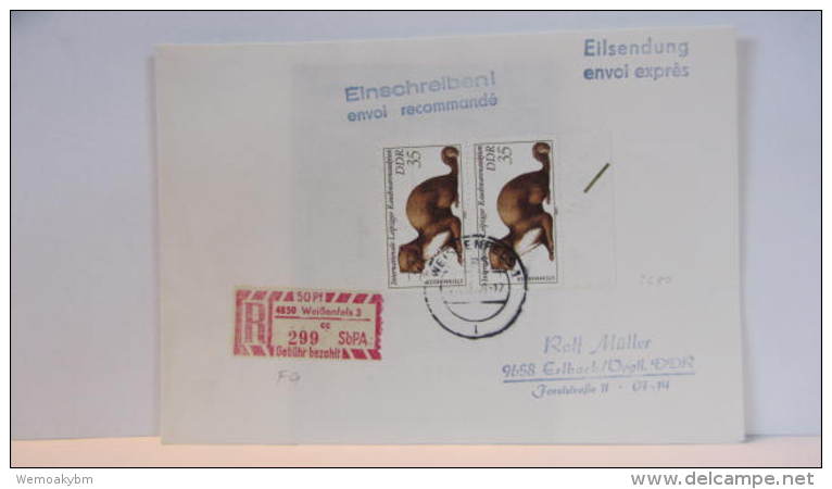 DDR: R-Eil-Fern-Brief Mit 35 Pf Steinmarder Mit SbPA-R-Zettel 2, 4850 Weißenfels 3 Cc(299) Portoletzttag Vor DM Knr:2680 - Labels For Registered Mail