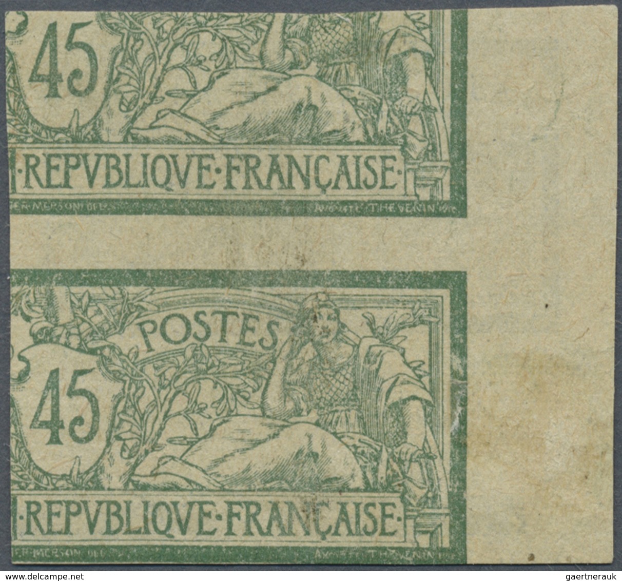 (*) Frankreich: 1906. Imperforate "Merson 45c", Printed Double: One Side Normal Print With Top Margin, T - Oblitérés