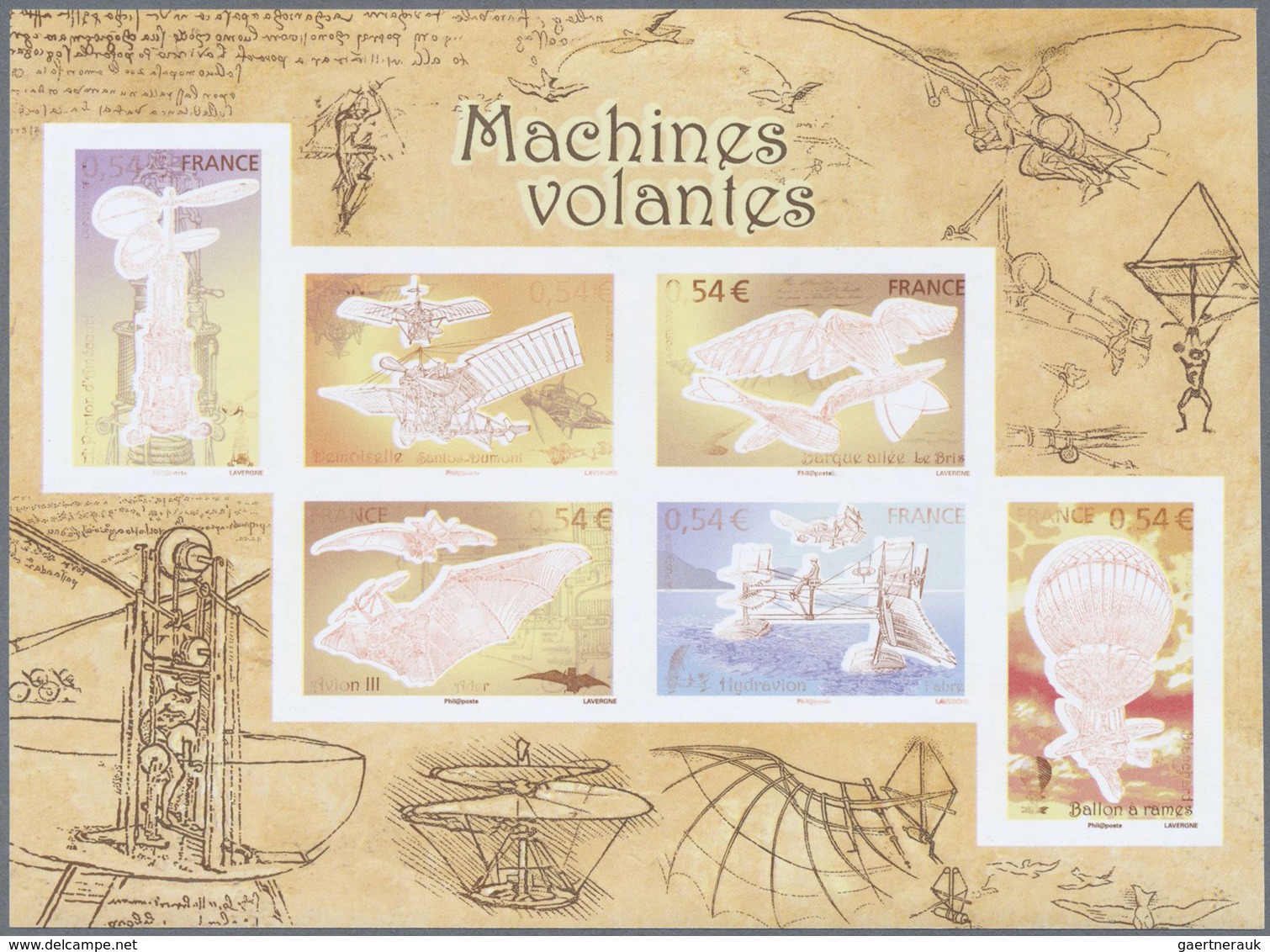 ** Frankreich: 2006, France. IMPERFORATE Souvenir Sheet "Ancient Flying Machines" With Inscriptions And - Oblitérés