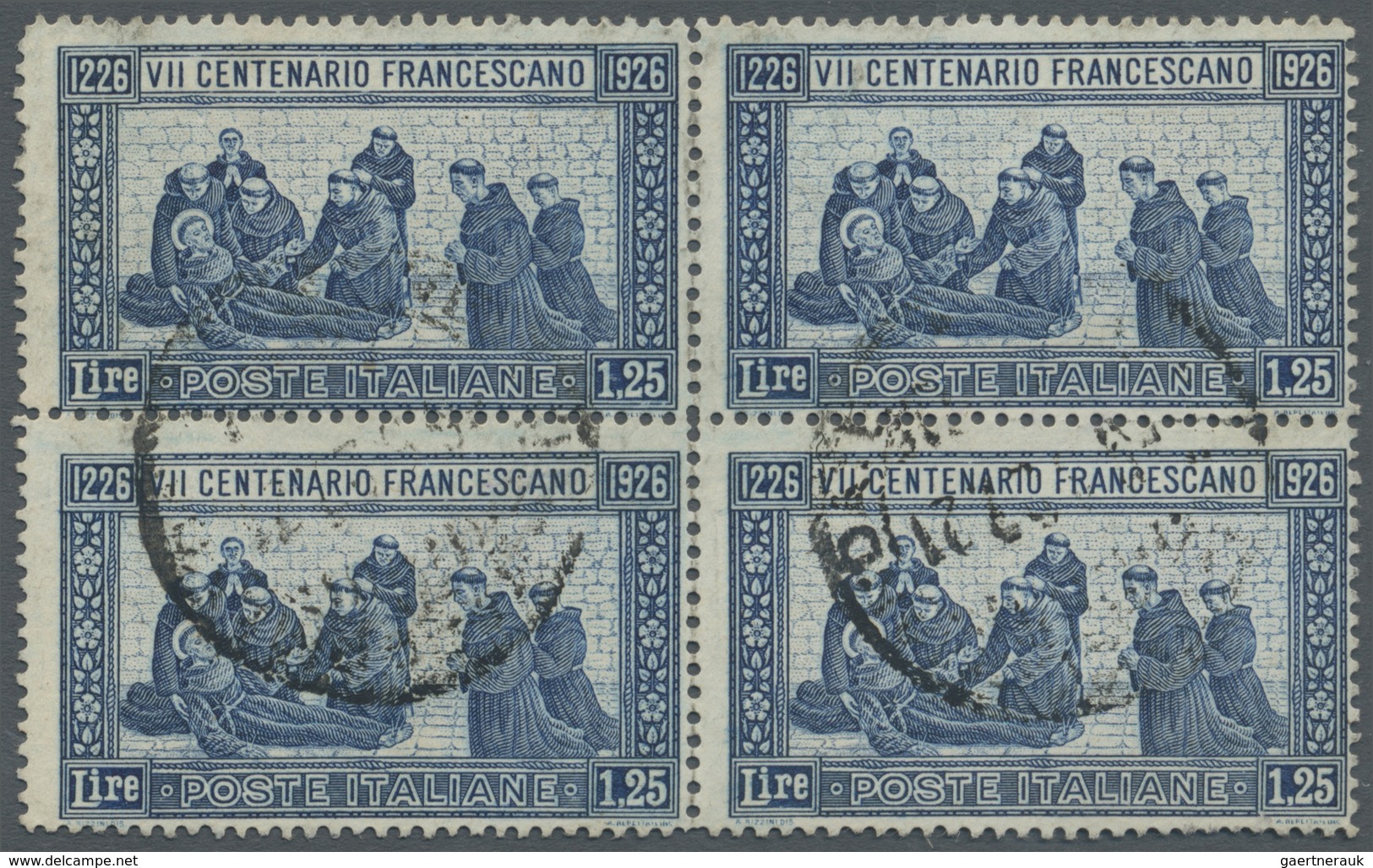 O/ Italien: 1926, San Francesco, 1.25l. Blue In Rare Perf. 13½, Used BLOCK OF FOUR, Some Unobstrusive I - Marcophilie