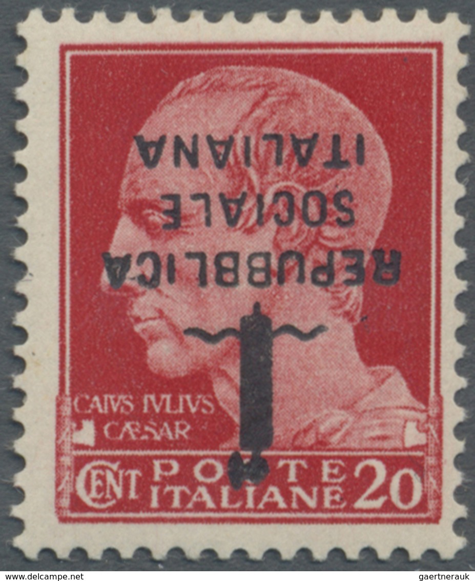 ** Italien: 1944, "REPUBBLICA SOCIALE" Overprints, 20c. Carmine "Julius Caesar", Mistakenly Overprinted - Marcophilie