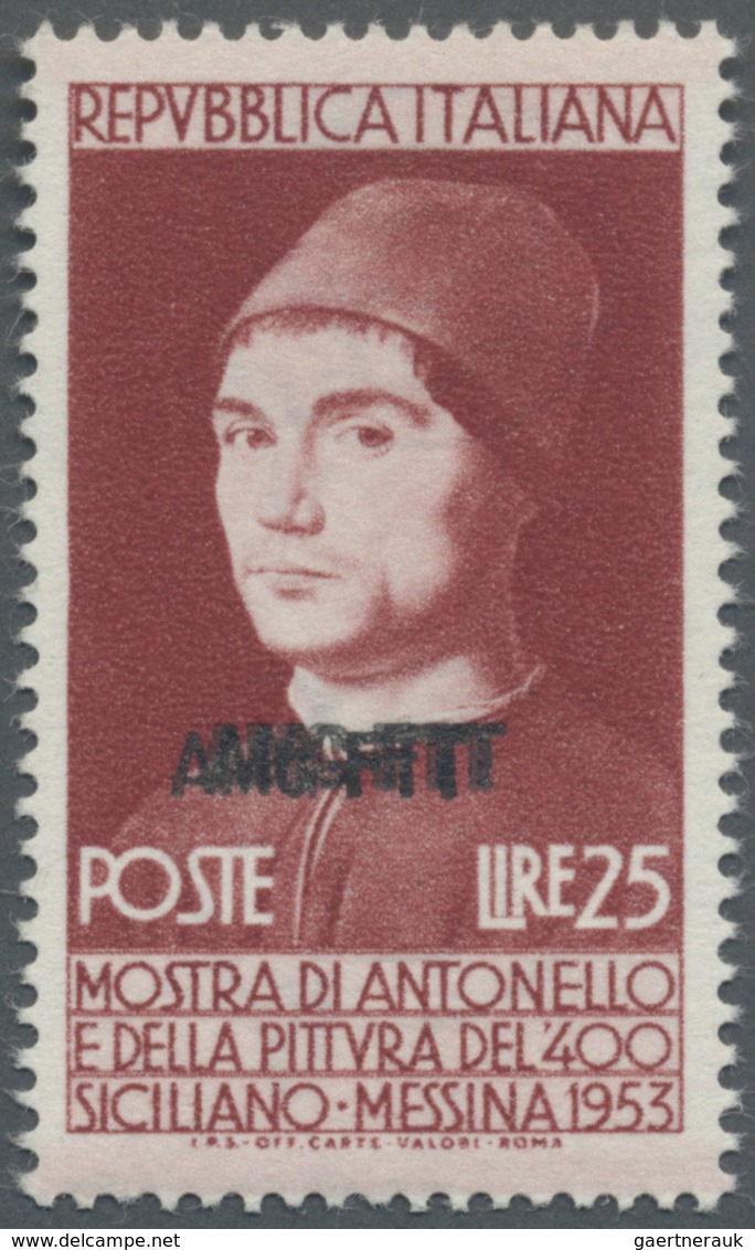 ** Triest - Zone A: 1953, 25l. Antonello, Showing Variety "triple Overprint", Unmounted Mint, Signed An - Neufs