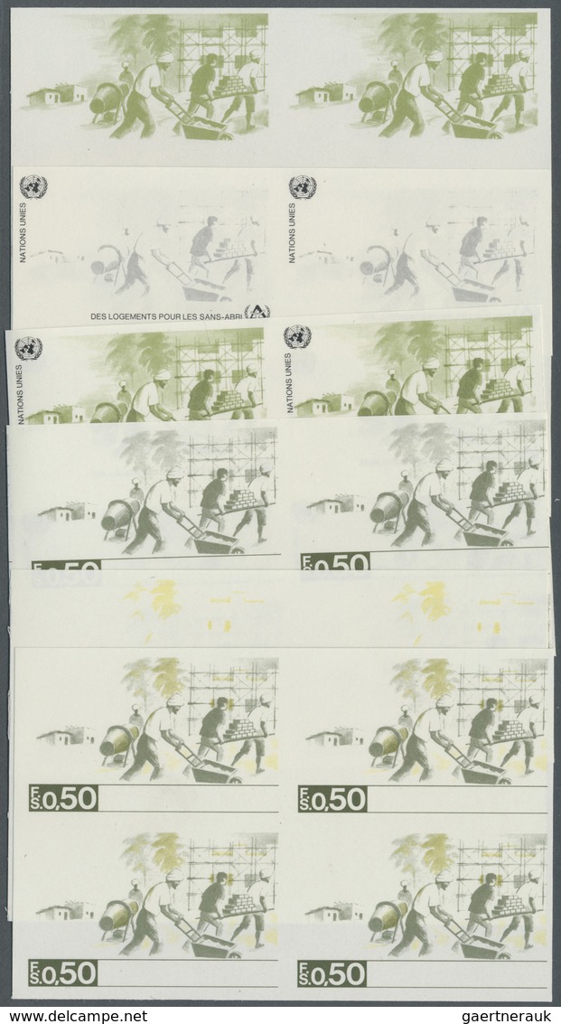 ** Vereinte Nationen - Genf: 1987. Progressive Proof (6 Phases) In Blocks Of 4 For The 50c Value Of The - Neufs