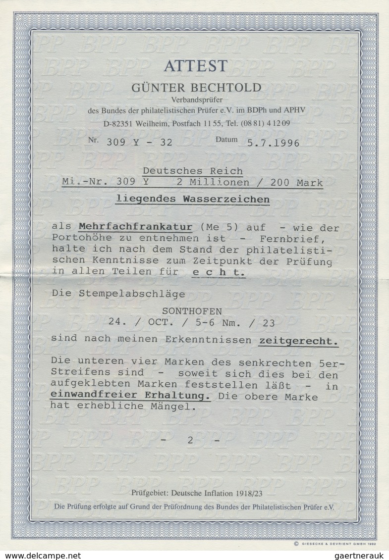 Br Deutsches Reich - Inflation: 1923, 2 Mio. Auf 200 M. Gezähnt Mit Liegendem Wasserzeichen Im Senkrech - Storia Postale