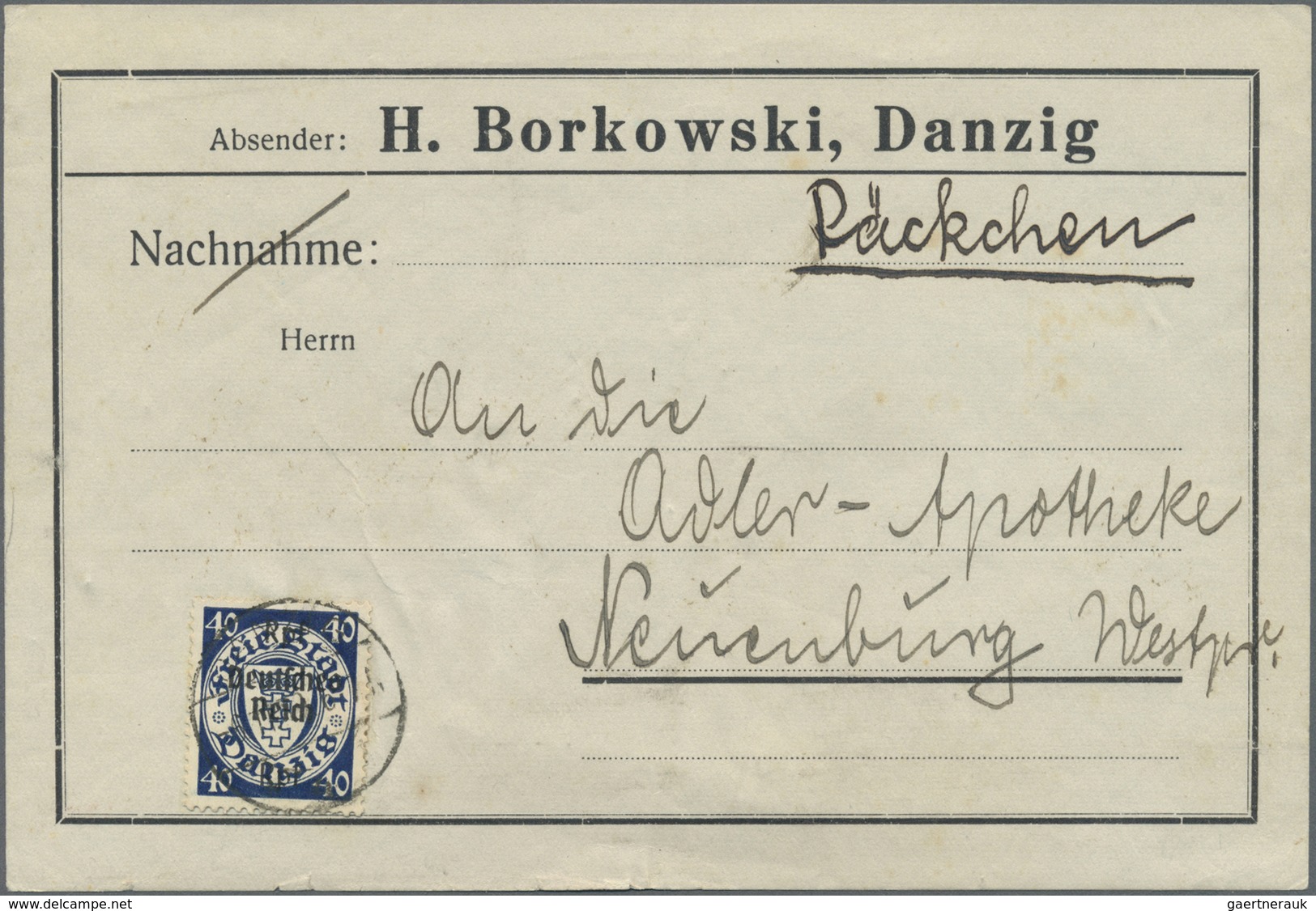 Br Deutsches Reich - 3. Reich: 1939, 40 Pf Dkl'violettultramarin Danzig-Abschied, Portogerechte EF Auf - Ungebraucht