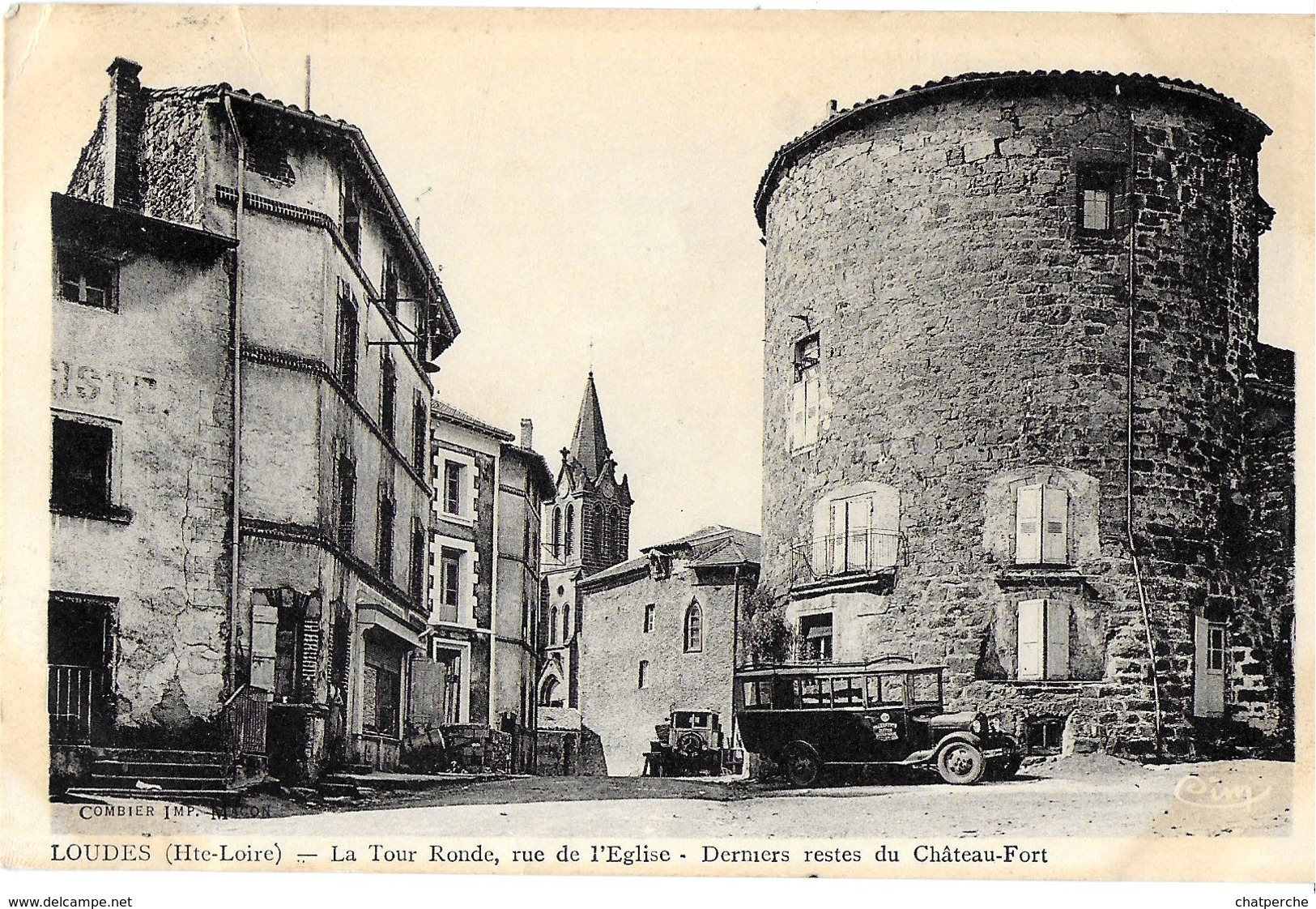 LOUDES 43 HAUTE-LOIRE LA TOUR RONDE  RUE DE L'EGLISE RESTES CHATEAU-FORT AUTOCAR  EDIT. CIM ECRITE CIRCULEE - Loudes