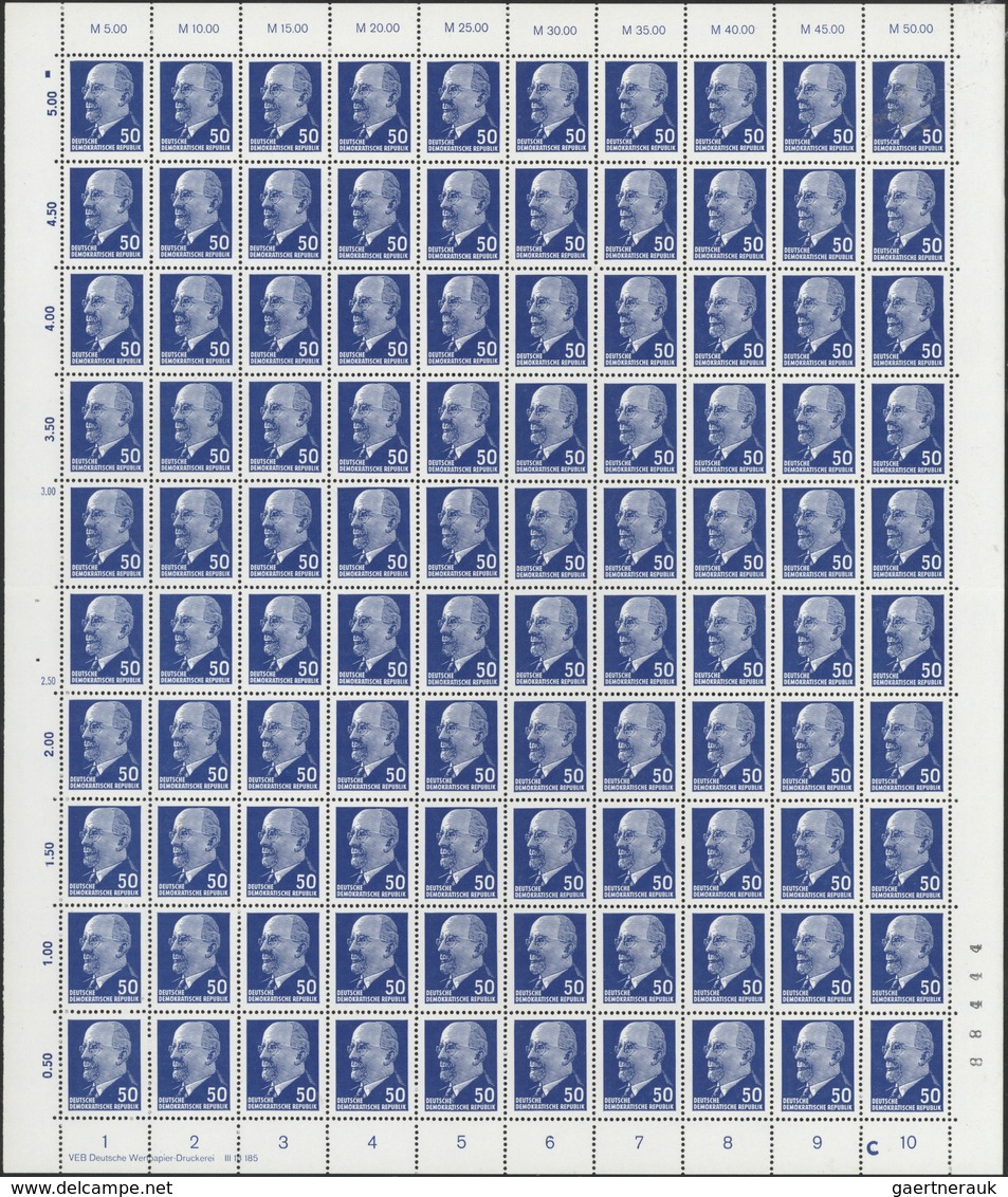 ** DDR: 1963, Ulbricht, 50 Pfg. Blau, 5 Komplette 100er-Bögen Mit Unterschiedl. DZ 'A', 'C' Etc., 4 Bög - Sonstige & Ohne Zuordnung