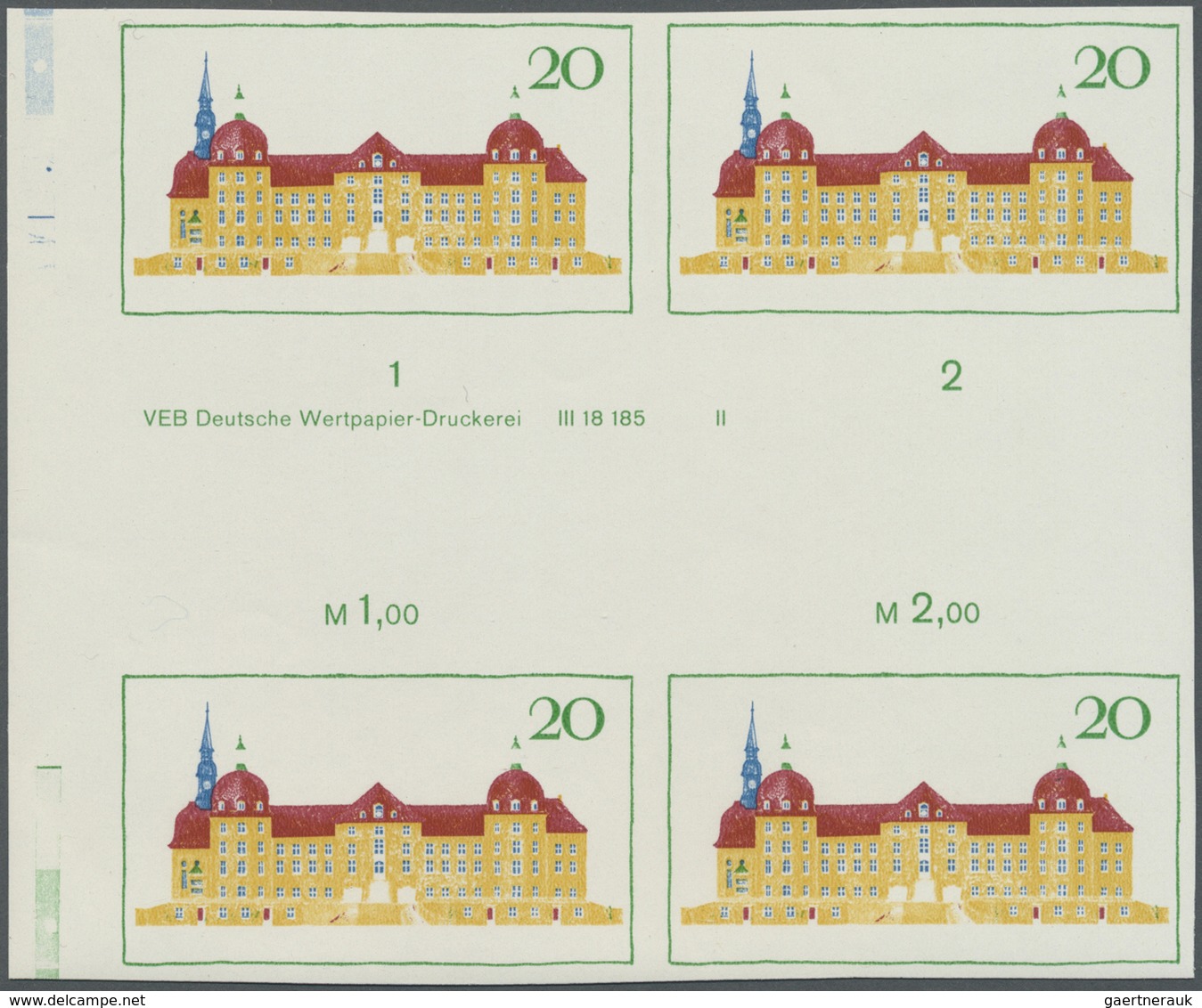 ** DDR: 1968, Bedeutende Bauwerke 20 Pf. 'Schloß Moritzburg Bei Dresden' In 5 Verschiedenen Ungezähnten - Sonstige & Ohne Zuordnung