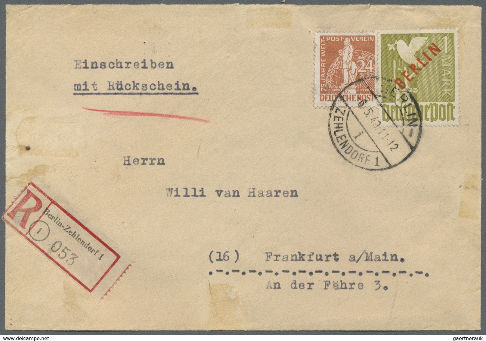 Br Berlin: 1949: Fernbrief (kl. Sp./Falzreste) Im Tarif I  24 Pf. Mit Ermäßigter Einschreibgebühr 40 Pf - Sonstige & Ohne Zuordnung